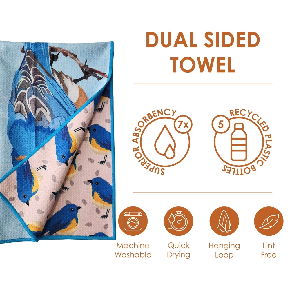 Dual Sided Tea Towels - Bluebird