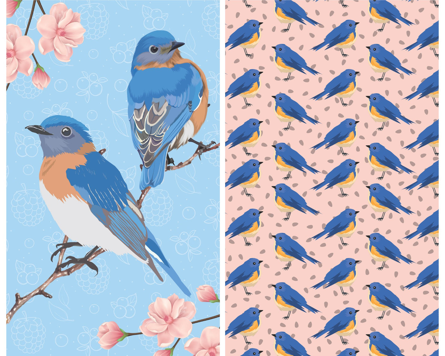 Dual Sided Tea Towels - Bluebird