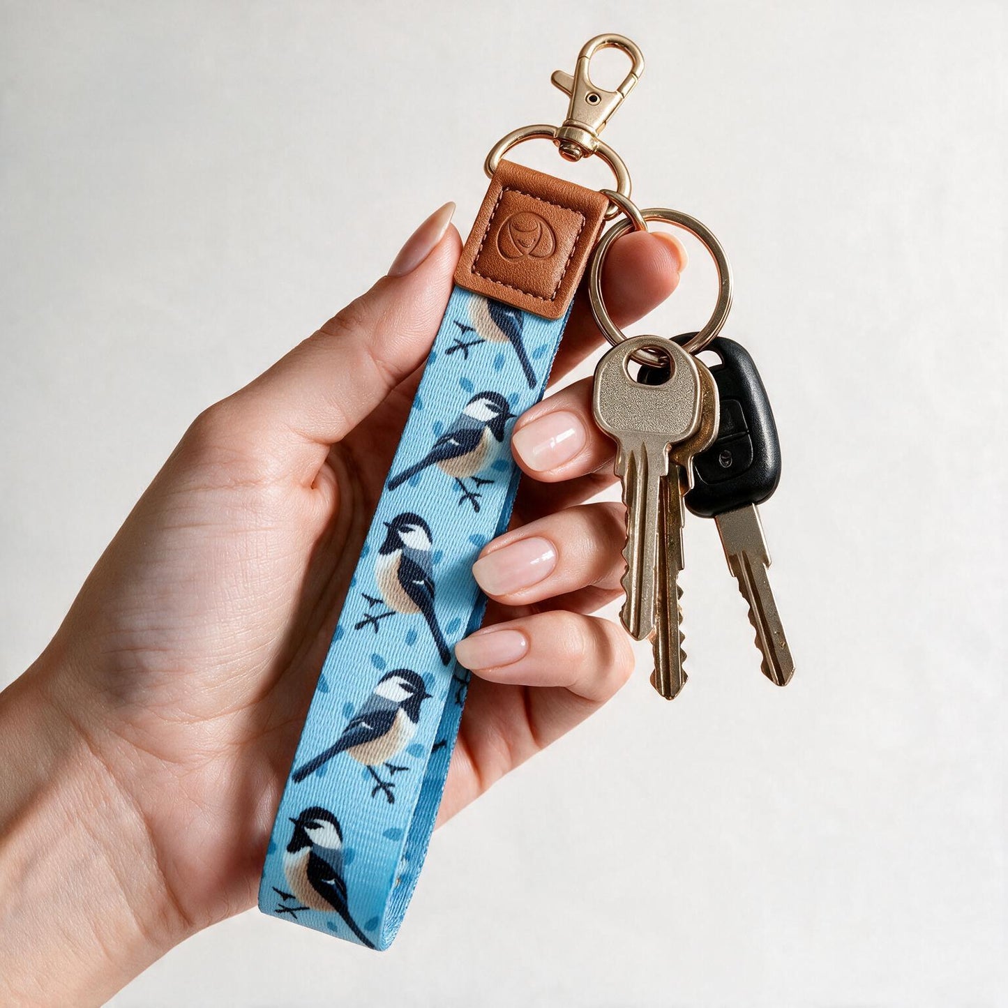 Trendy Hands-free keychain wristlet - CHICKADEE