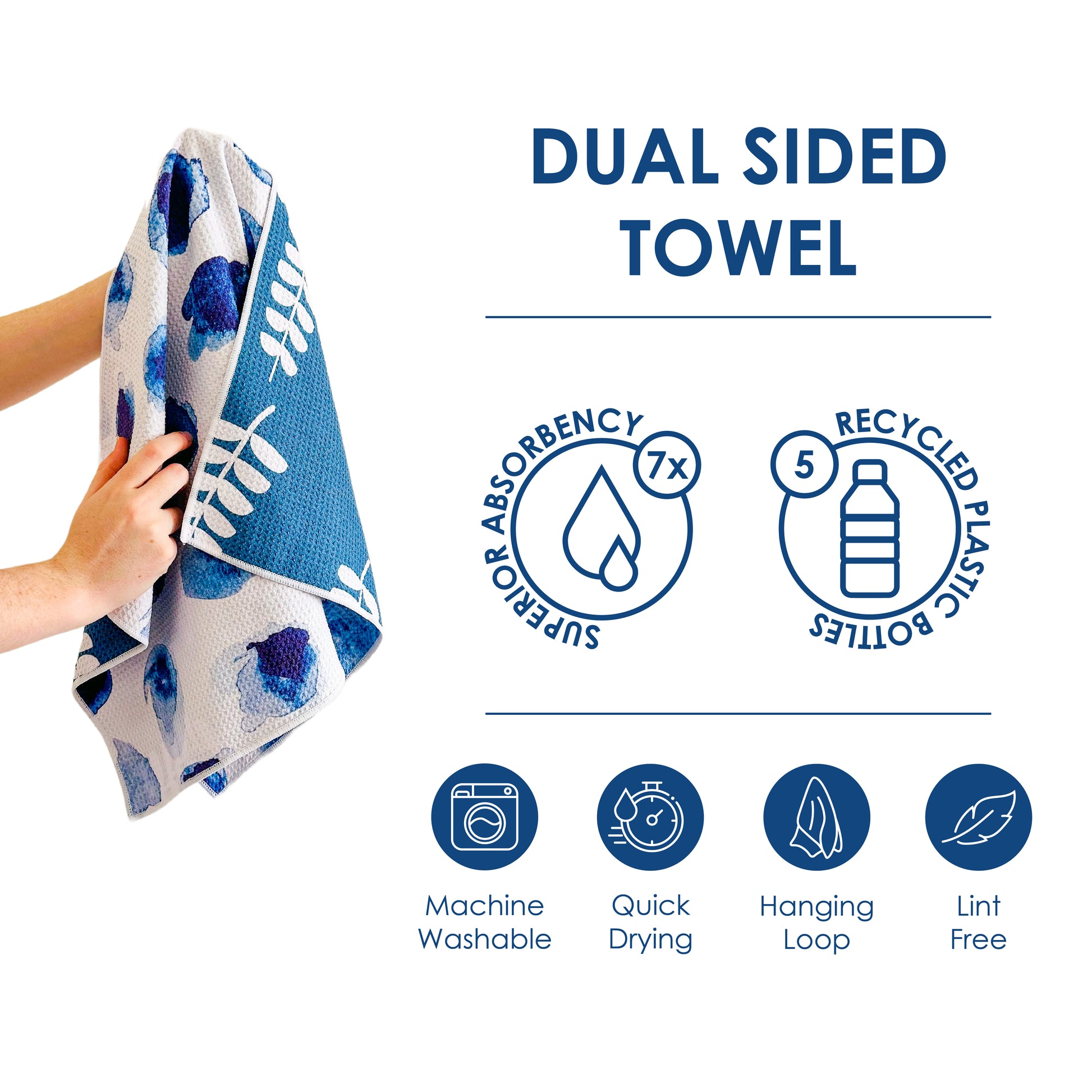 The Best Towel - Buzzee - Kitchen Tea Towel , dish towel & Hand towel - Watercolor Navy - double sided towel